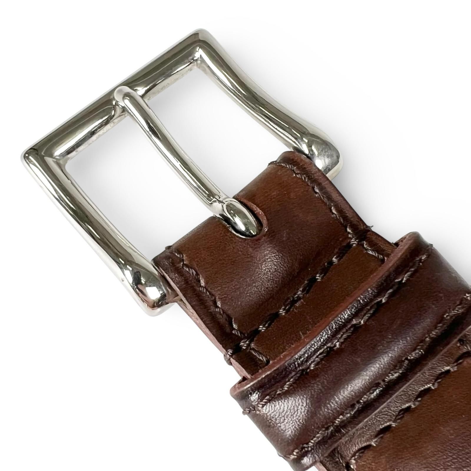JHON LOBB レザーベルト ダークブラウン　シルバー金具　メンズ　ビジネス 美品△John Lobb ジョンロブ ピンバックル レザー ベルト ブラウン