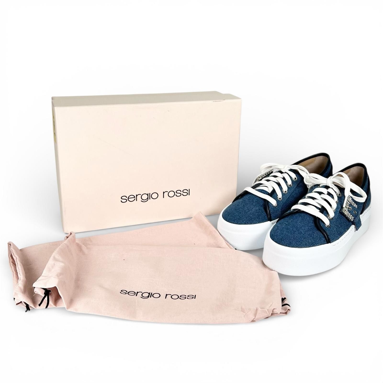極美品△Sergio Rossi セルジオロッシ B08910 SR TWENTY BUCKLE 厚底 