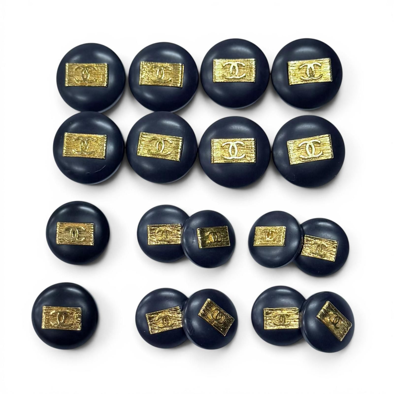 美品★CHANEL シャネル ヴィンテージ ココマークボタン 大8個 小2個 カフス4個セット ダークネイビー ゴールド金具 レディース