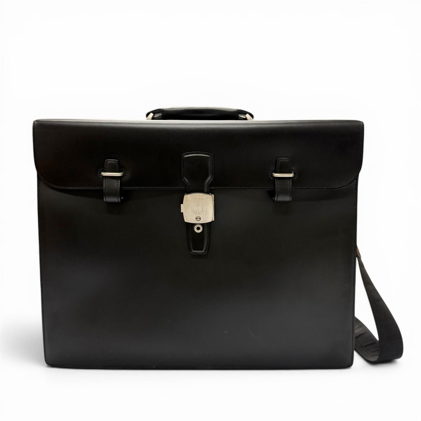 極美品▼Dunhill ダンヒル カウハイドレザー 鍵付き 2WAY パイロットケース ビジネスバッグ ブラック シルバー金具 フランス製 メンズ