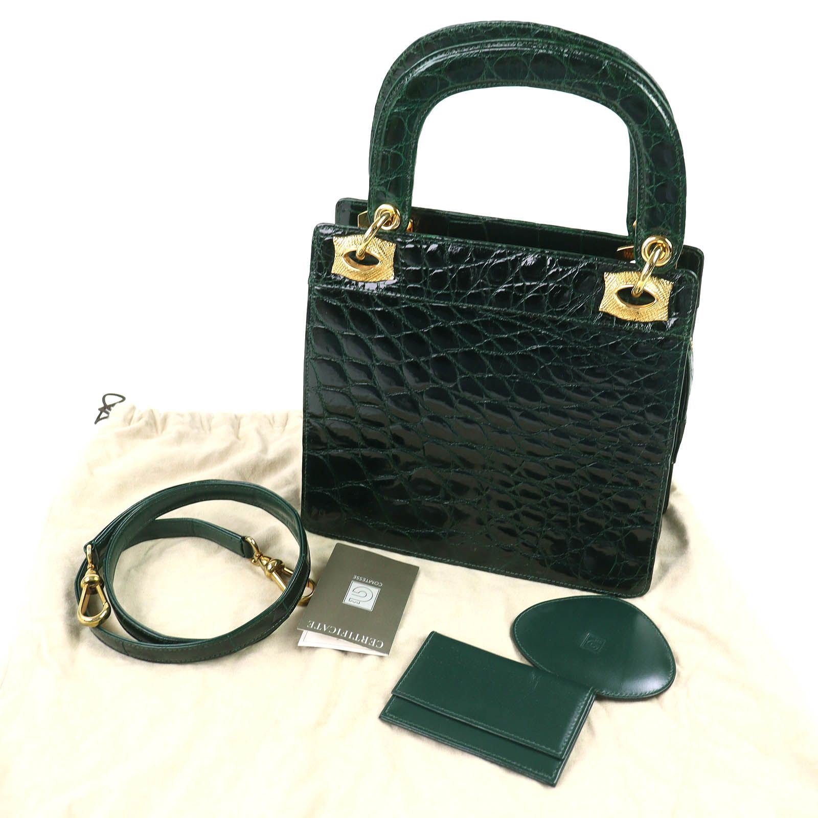美品】COMTESSE BLACK クロコダイル ゴールド金具 ハンドバッグ 【公式