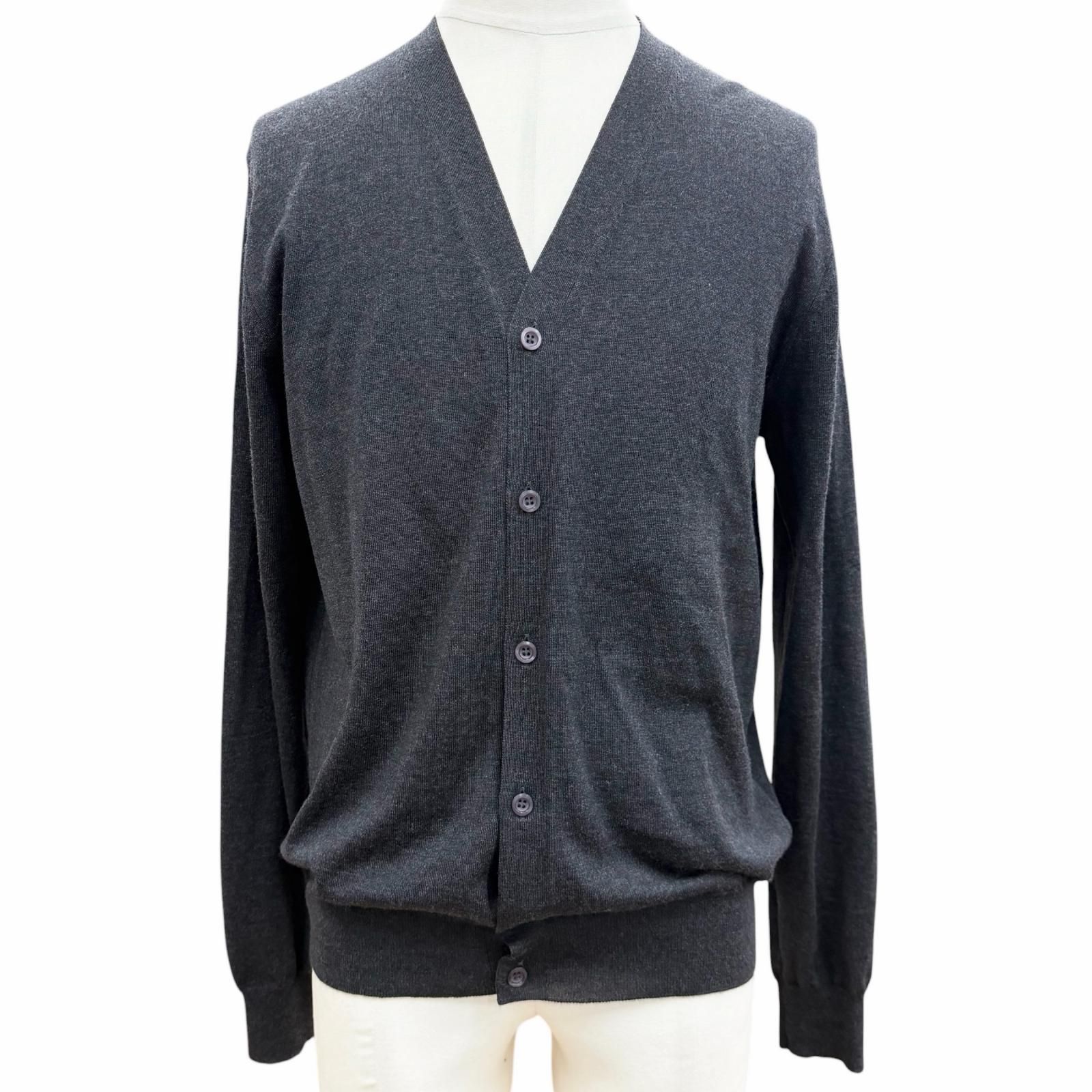 極美品▼PRADA プラダ 2022年製 DNA959 バージンウール100% Vネック ハイゲージニット カーディガン ダークグレー 50 イタリア製 正規品 メンズ