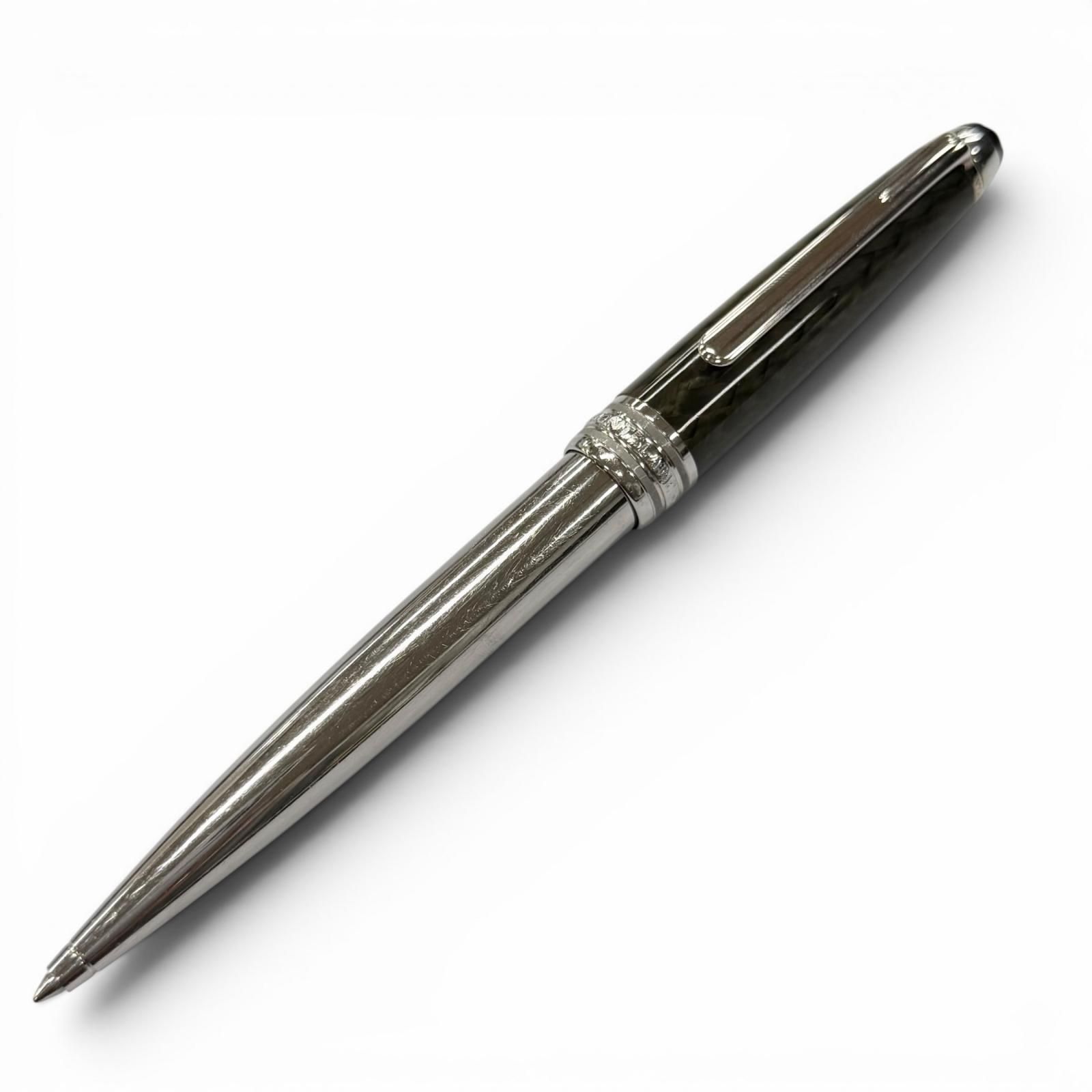 良品▼MONTBLANC モンブラン マイスターシュテュック ソリテール カーボンスティール ホワイトスター ツイスト式 ボールペン シルバー カーキ ドイツ製 メンズ 筆記確認済み