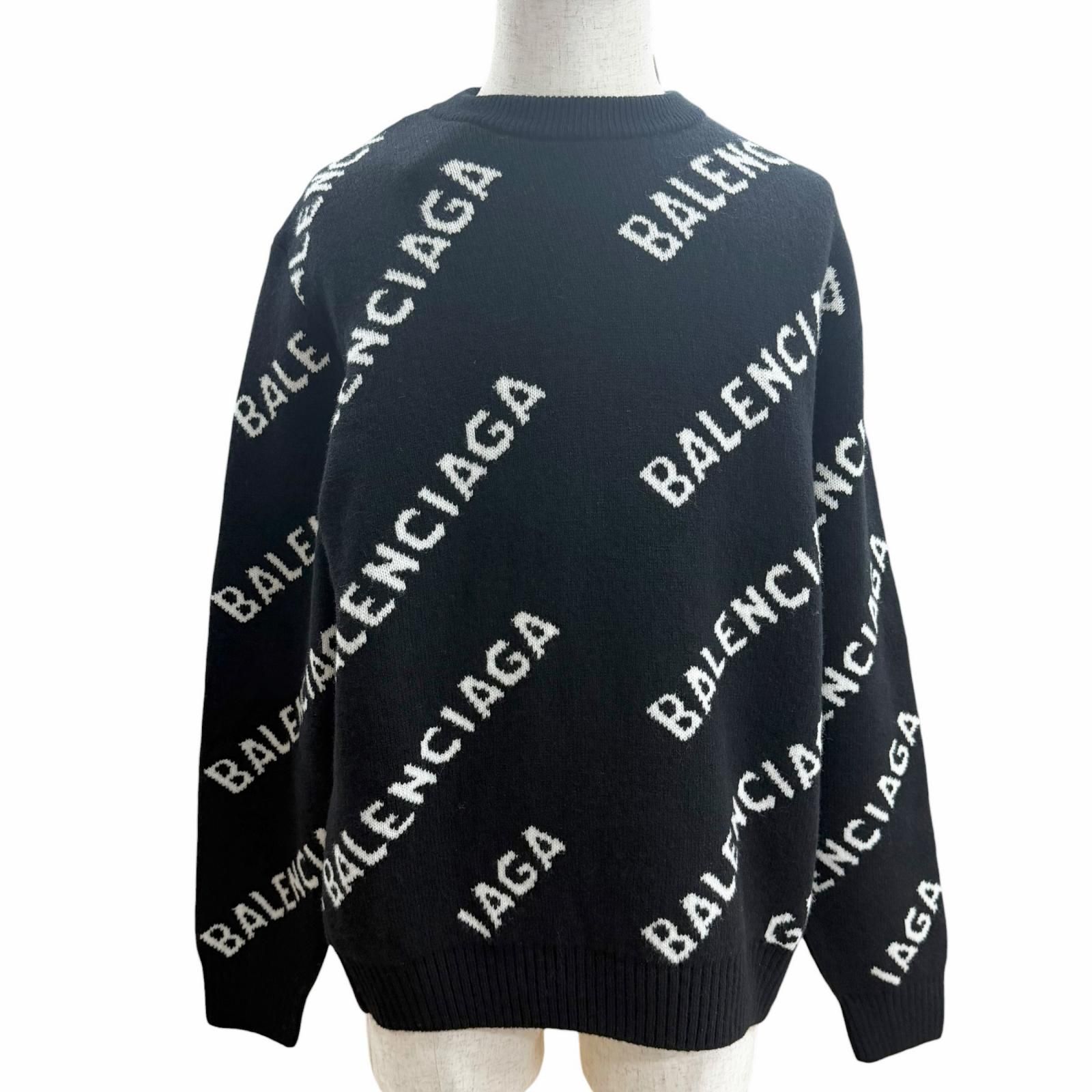 未使用品□BALENCIAGA バレンシアガ 21AW 648433 ウール ロゴ総柄 
