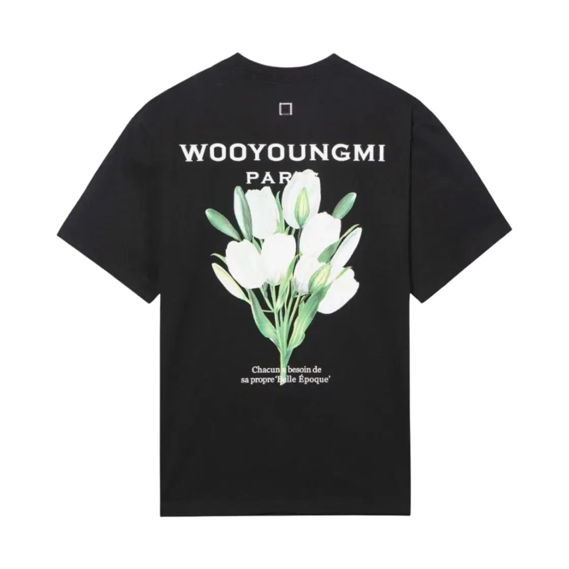 ウーヨンミ フラワー プリント バックロゴ Tシャツ ブラック