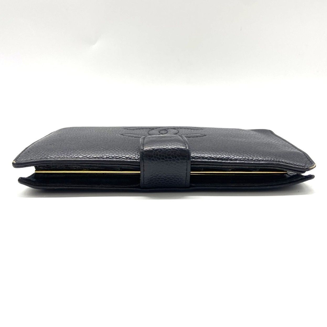 ☆CHANEL シャネル キャビア 縦型折り財布 長財布 ココマーク レザー 