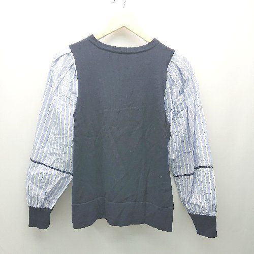 ◇ IVISUTO ストライプ柄 パフスリーブ ニット シャツ 長袖 ブラウス サイズ40 ネイビー レディース E 【1310050016098】