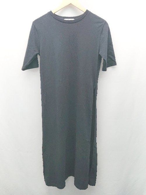 ◇ MOUSSY サイドスリット カジュアル ラウンドネック 半袖 ロング丈 ワンピース サイズF ブラック レディース E 【1310050015756】