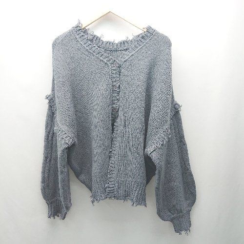 ◇ apres jour mignon ボリューム袖 カジュアル ニット かわいい 長袖 カーディガン サイズF ブルーグレー レディース E 【1310050015688】
