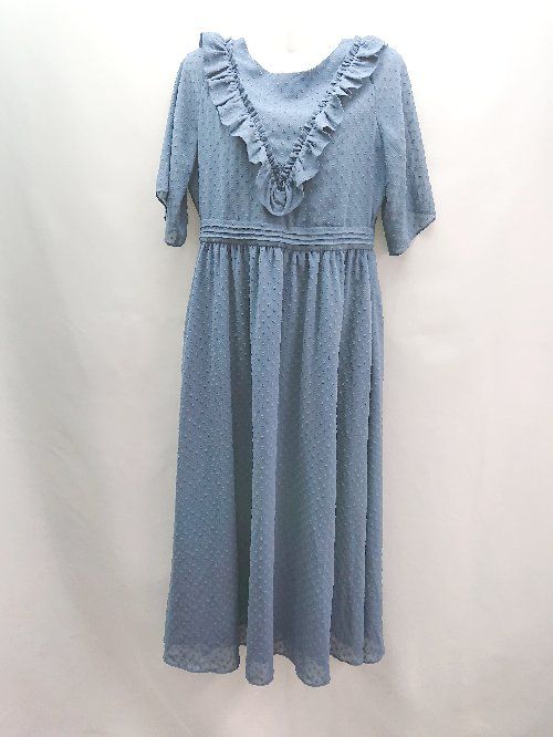 ◇ mystic バックジップ ドット柄 裏地あり かわいい 半袖 ロング丈 ワンピース サイズF ブルー レディース E 【1310050016548】