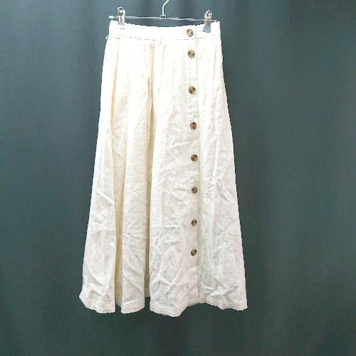 ◇ MOUSSY 麻混 無地 フロントボタン バックウエストゴム ロング フレア スカート サイズ1 アイボリー レディース E 【1310050023522】