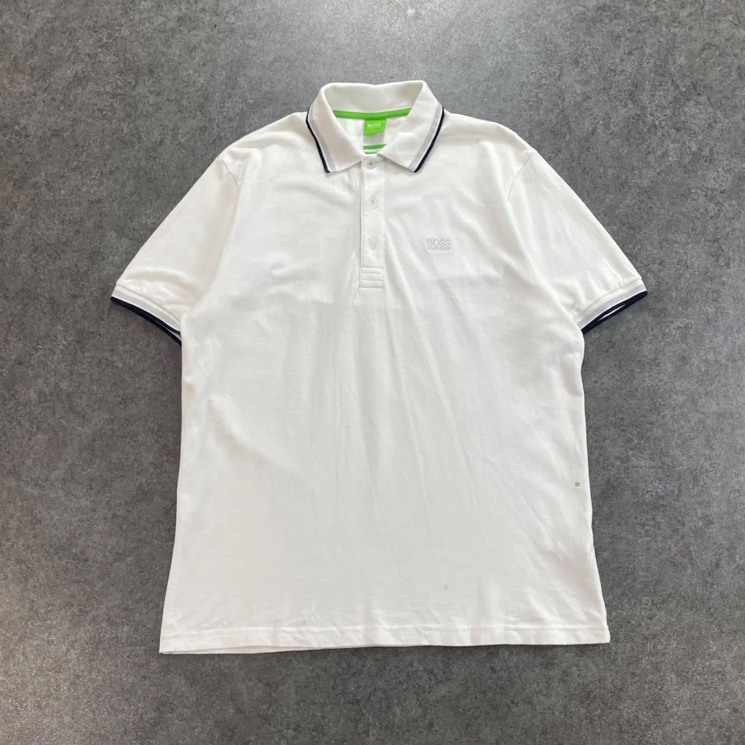 HUGO BOSS S/S Polo Shirt ヒューゴボス 半袖 ポロシャツ 鹿子 ロゴ刺繍 ホワイト 白 メンズ XL 大きいサイズ