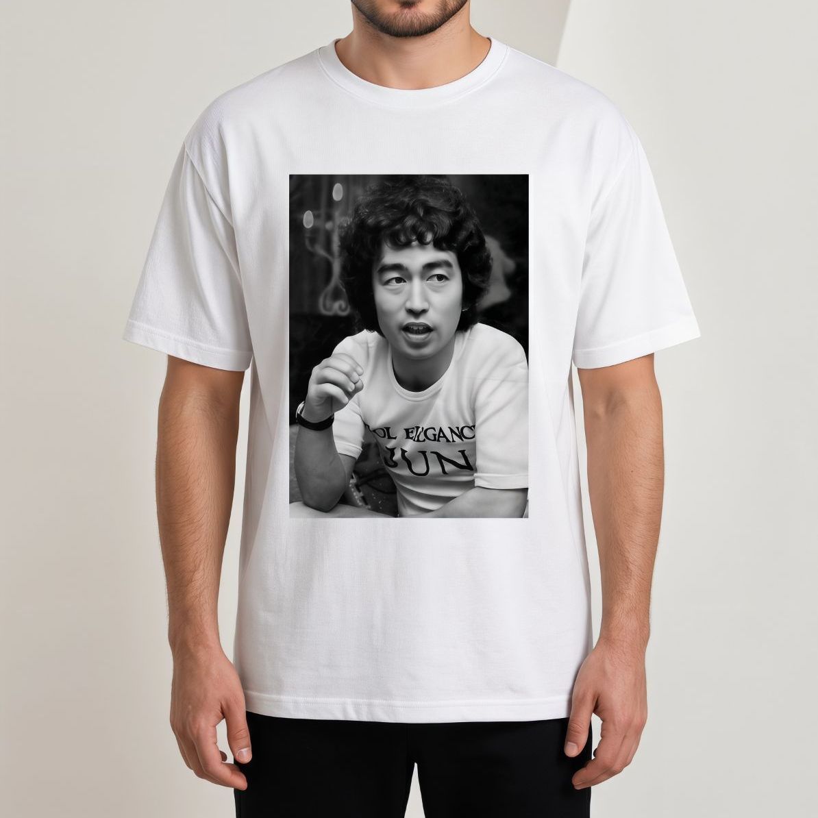 日本俳優 志村けん ヴィンテージグラフィックフォトプリント ホワイトT 