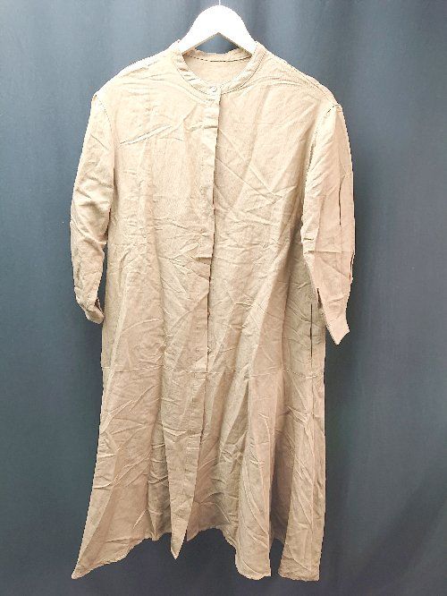 ◇ apart by lowrys バンドカラー フロントボタン 前開き 七分袖 ロング丈 ワンピース サイズFREE ブラウン レディース E 【1310050043391】
