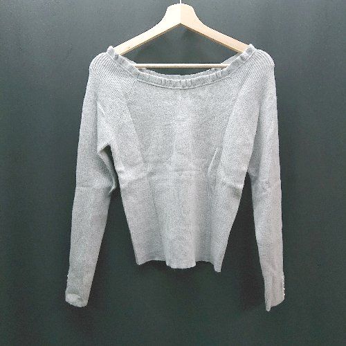 ◇ misch masch プルオーバー リブ ラグラン袖 フリル パールボタン 長袖 ニット サイズM ブルー レディース E 【1310130011074】