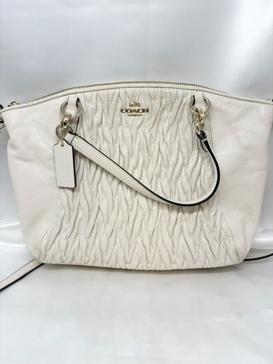 COACH コーチ サッチェル ギャザード ハンドバッグ トートバッグ 白 2WAY(内側&底汚れあり)M-1992