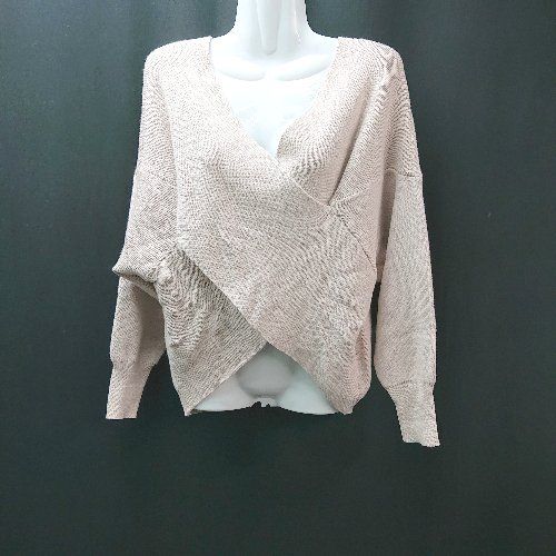 ◇ nice claup セーター クロス プルオーバー Vネック 冬向け 長袖 ニット サイズFREE ピンク レディース E 【1310130015157】