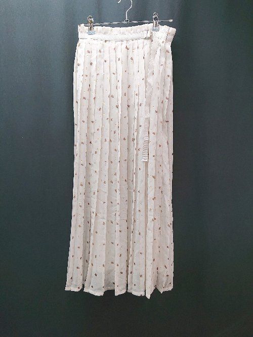◇ beaute de opaque サイドファスナー シアー 透け感 ロング丈 プリーツ スカート サイズ36/S ベージュ レディース E 【1310130015126】