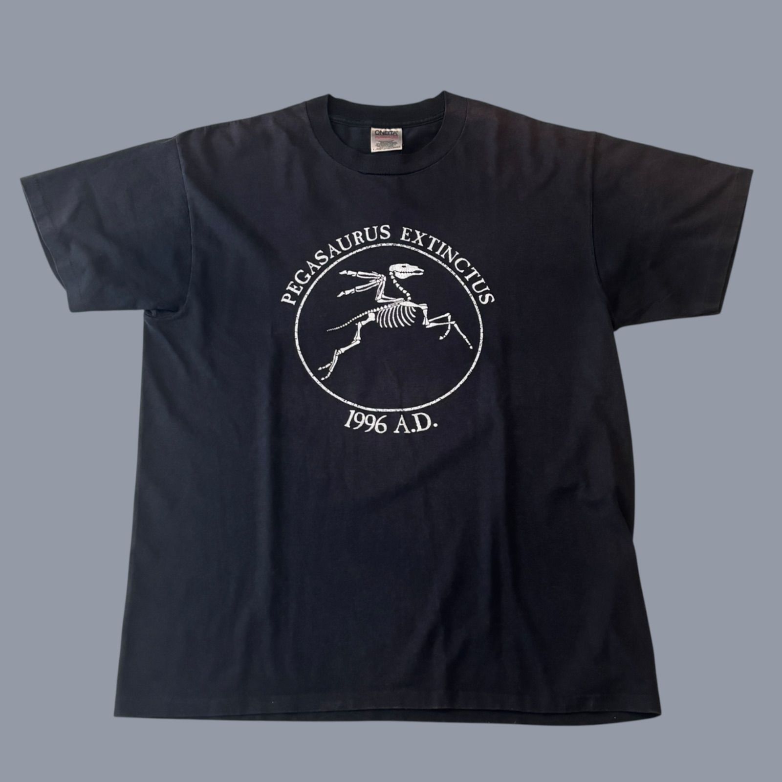 USA製 90s Virtual Dinosaurs S/S TEE 仮想恐竜 半袖Tシャツ XL Fade BLACK フェードブラック PEGASURUS ペガサス 骨格 1996 古着