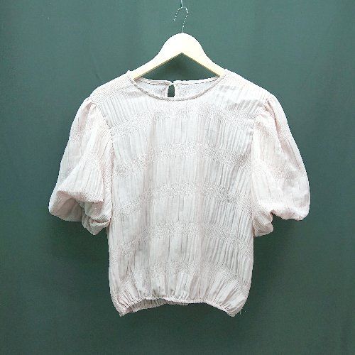 ◇ Girly Doll ラウンドネック 無地 シャーリング 半袖 ブラウス 表記なし ピンク レディース E 【1310130017168】
