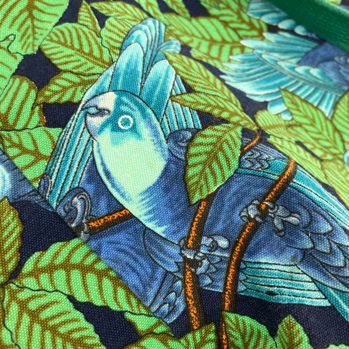 HERMES エルメス ラージトートバッグ ボタニカルプリント 鳥柄 インコ 