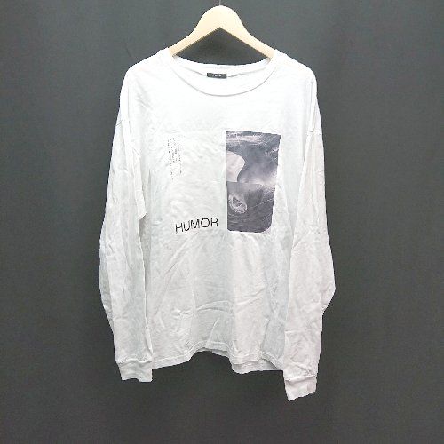 ◇ MURUA カジュアル シンプル フロントプリント オーバーサイズ 長袖 ロングTシャツ サイズF ホワイト レディース E 【1310130018011】