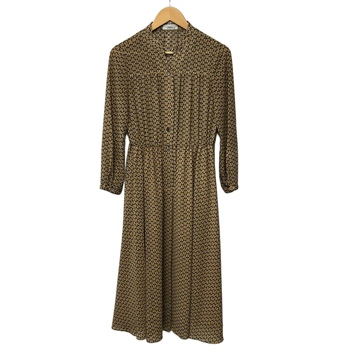 Leilian(レリアン) ワンピース サイズ9 M レディース美品 - ライトブラウン×白×黒 長袖/ロング