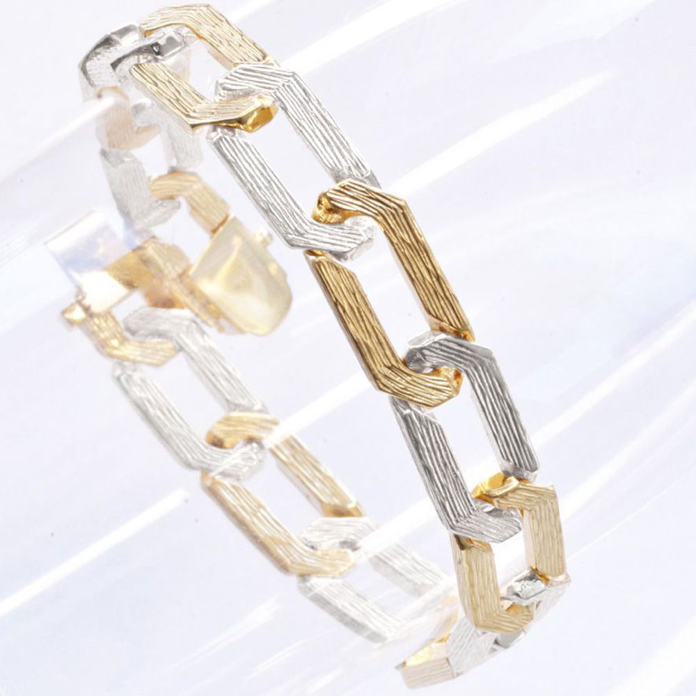 ブレスレット メンズ プラチナ K18 地金 チェーンブレスレット 18金 18K イエローゴールド Pt900 コンビ ヘアライン仕上げ 20cm 幅広 日本製 刻印入り【アクセサリーマート/メルカリShops店】