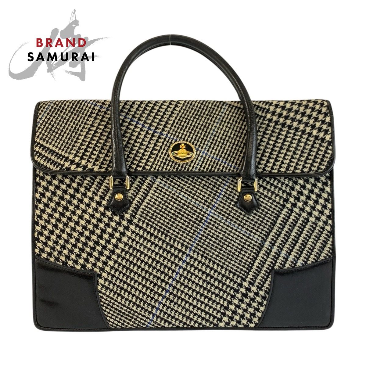 美品 Vivienne Westwood ヴィヴィアンウエストウッド チェック柄 ブラック 黒 グレー ビジネスバッグ ブリーフケース メンズ 602289【中古】