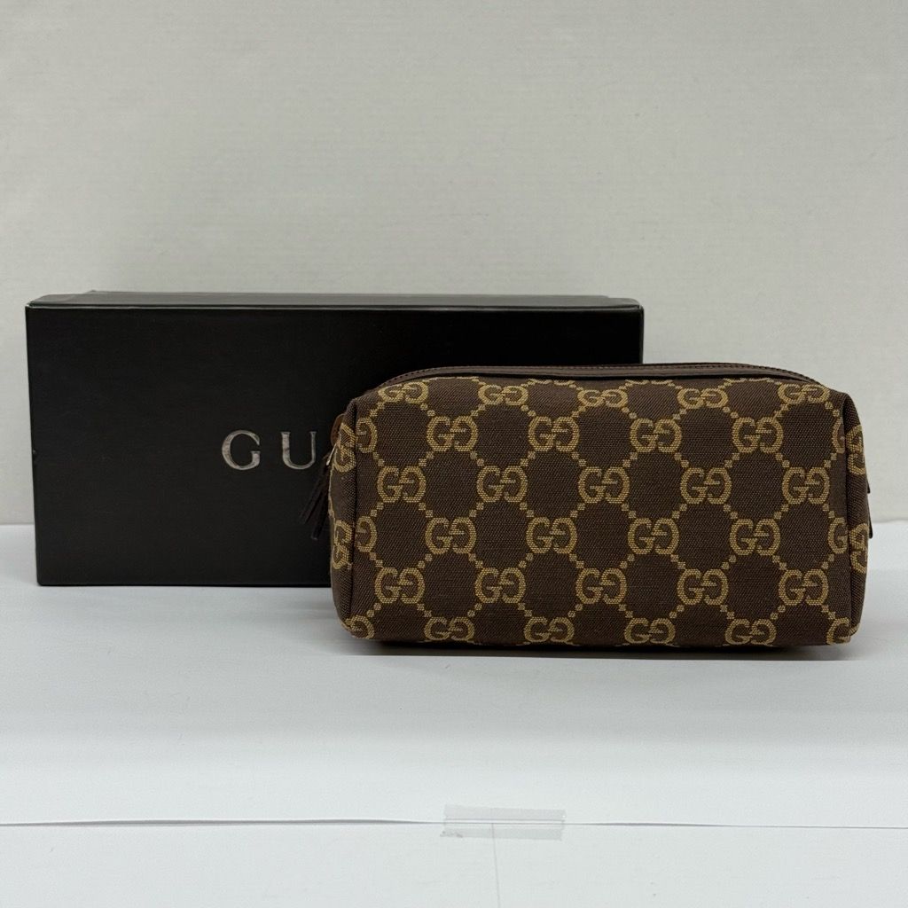 GUCCI GGキャンバス ミニポーチ ブラウン 033-2149 グッチ ポシェット アクセサリー 小物入れ 化粧ポーチ 総柄 GG柄 茶系 【X0724-001】□286