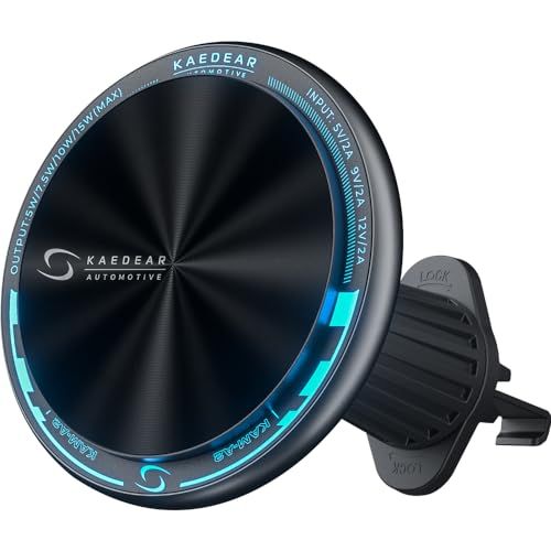KaedearAutoMotive(カエディア) 車 スマホホルダー ワイヤレス充電 magsafe 高速 充電 マグネット 車載ホルダー エアコンフック 車載スマホホルダー Blue LED KAM-A2as