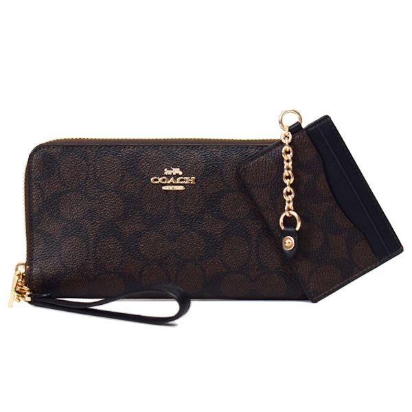 コーチ 長財布 COACH コーティングキャンバス レザー シグネチャー デタッチャブル カードケース付き リストレット ロング ジップ アラウンド 長財布 ウォルナット×ブラック CBZ99 21,754円