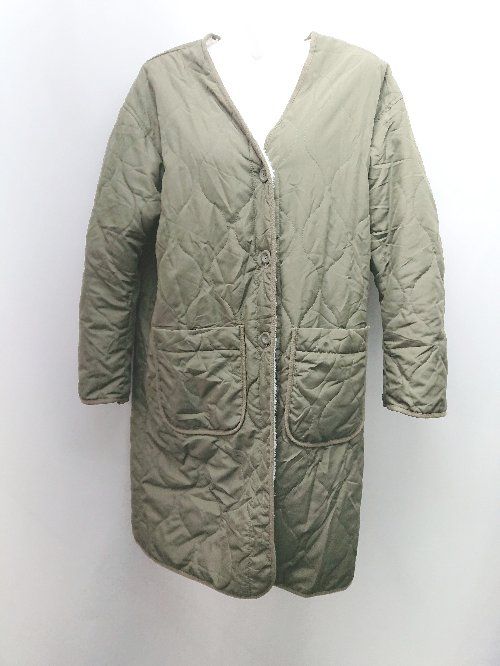 ◇ Luxllena フロントボタン リバーシブル 2WAY 秋冬向け 長袖 ダウンコート サイズM カーキ ホワイト レディース E 【1310130044355】