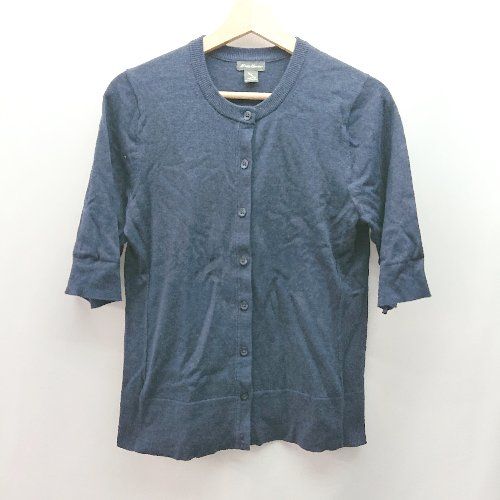 ◇ Eddie Bauer 無地 ラウンドネック 薄手 長袖 カーディガン サイズPM ネイビー レディース E 【1310130047882】