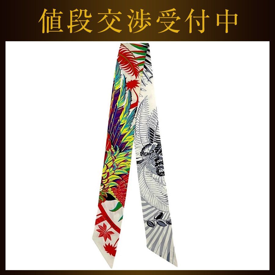 HERMES エルメスツイリー【不死鳥の神話】スカーフヘアバンドリボンスカーフ エルメス リボン スカーフ ツイリー マルチカラー ホワイト 不死鳥の
