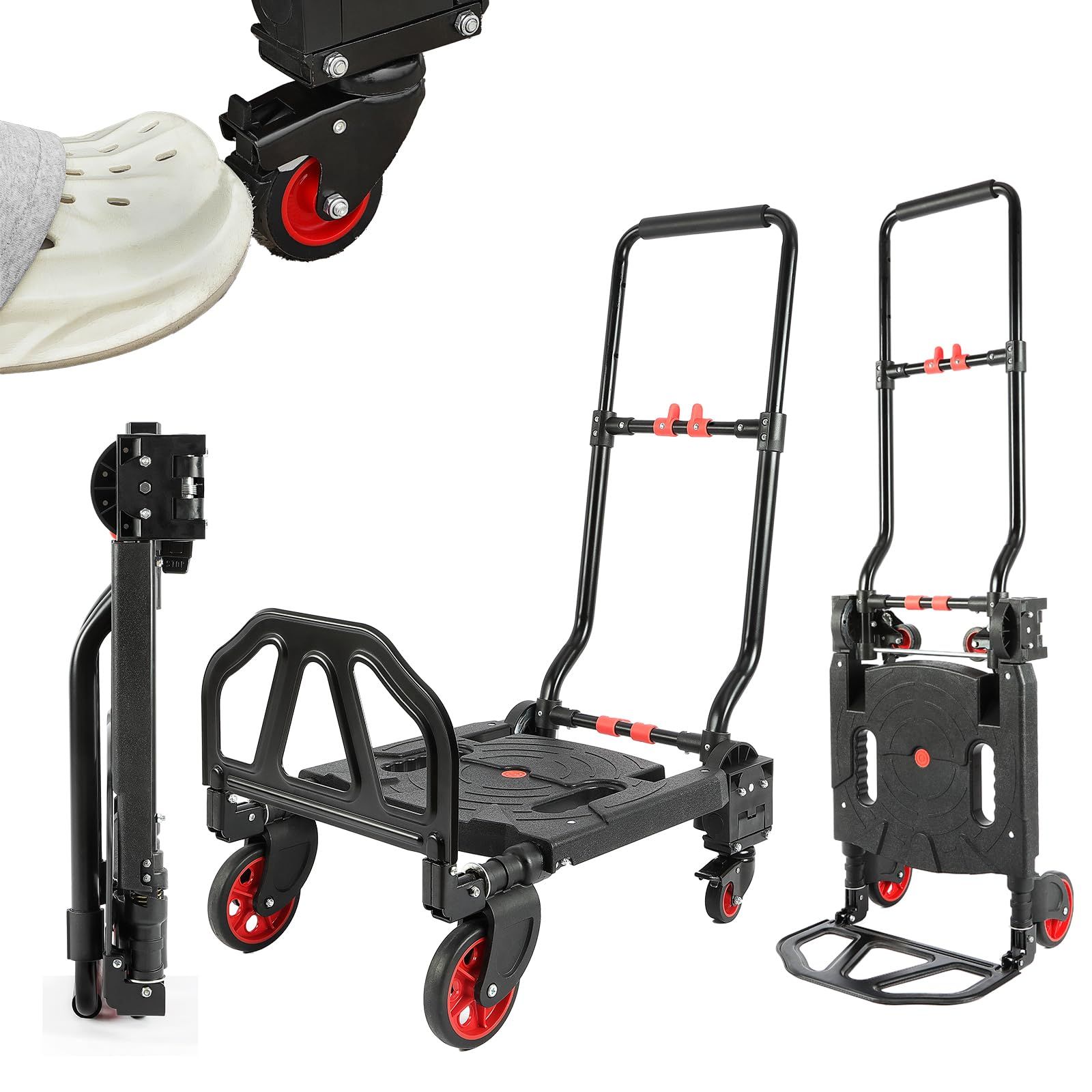 台車 折り畳み 2WAY 4 輪 / 2 輪随時切替 ブレーキ付き 組立不要 耐荷重 150kg 軽量 7.70kg コンパクト収納 静音キャスター 運搬用(L)ts 9bcfb5f8