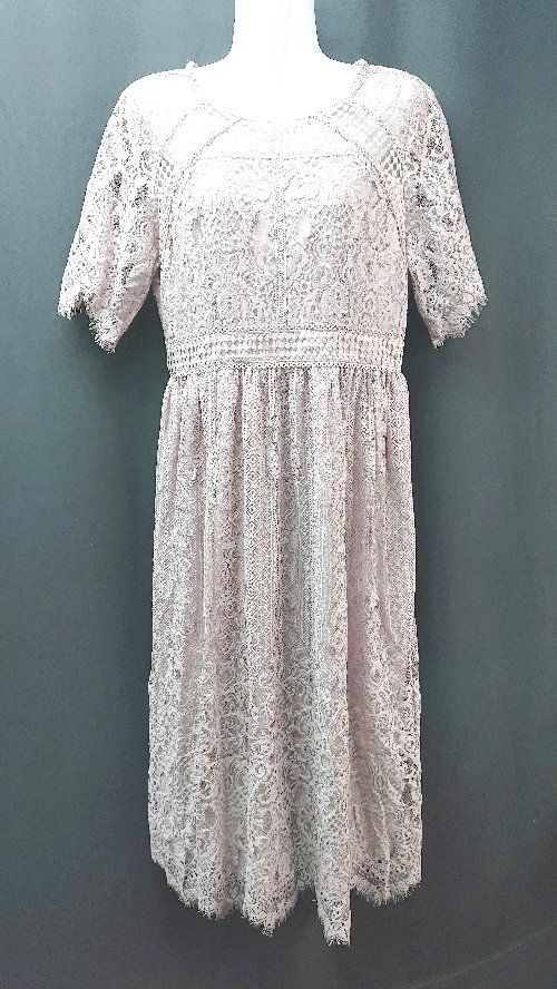 ◇ Revde フェミニン 花柄 総レース 裏地あり 半袖 ロング丈 ワンピース サイズL ダルピンク レディース E 【1310300000365】