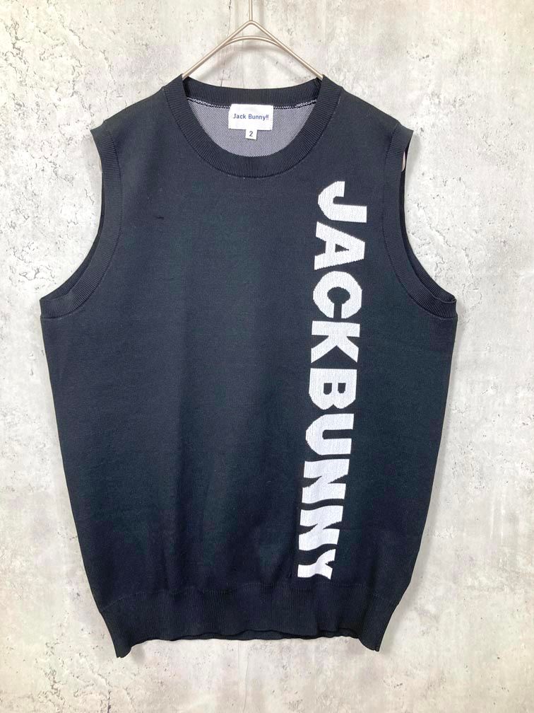 Jack Bunny!! ジャックバニー ゴルフウェア 軽量 ジャカード クルーネック ベスト size2/黒 ■■ レディース