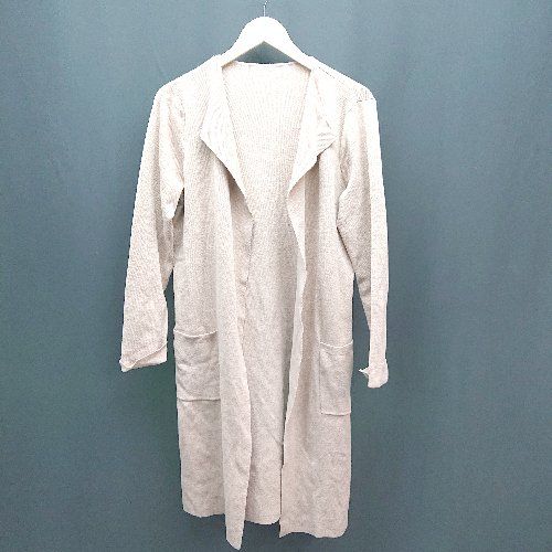 ◇ ViS カジュアル デザインネック 綺麗め 長袖 ノーボタン ニット カーディガン サイズF ピンクベージュ レディース E 【1310130049220】