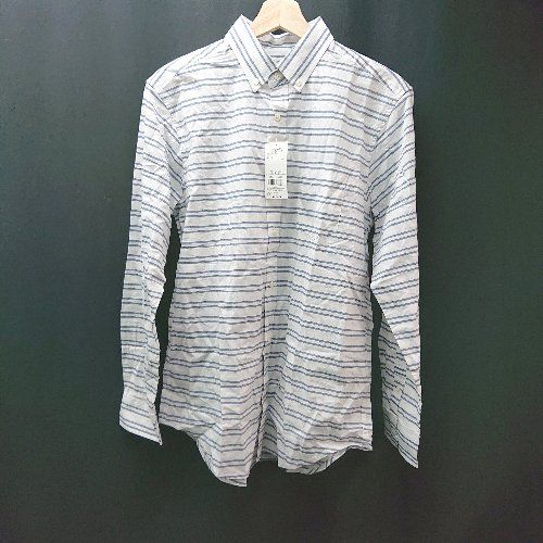 ◇ ◎ ●未使用● SEVENDAYS=SUNDAY ボタンダウン 胸ポケット ボーダー柄 長袖 シャツ サイズL ホワイト レディース E 【1310300004165】