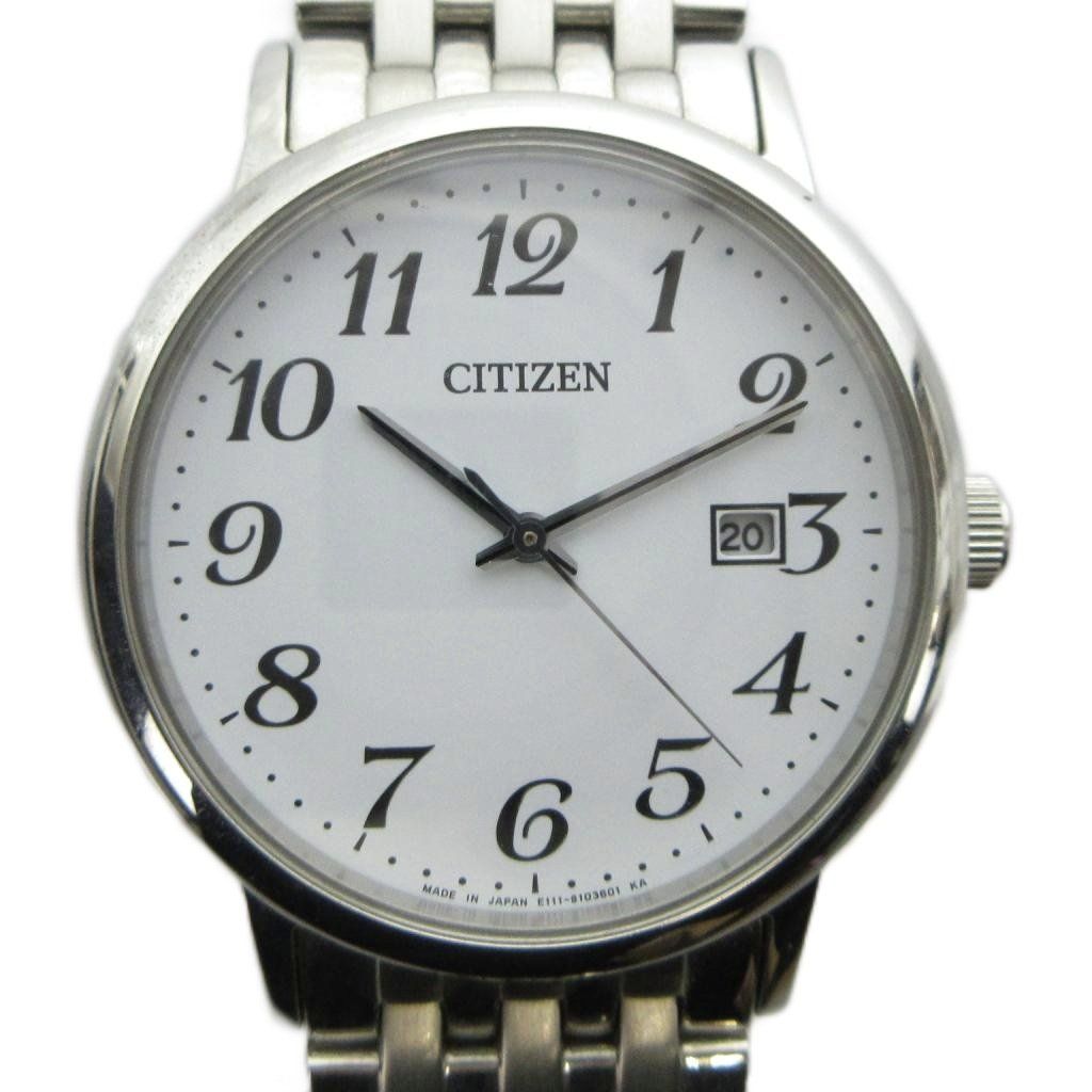 シチズン CITIZEN E111-S067901 ECO-DRIVE 腕時計 ウォッチ ソーラー カレンダー付き 白文字盤 シルバー色 ■GY17 /MQ
