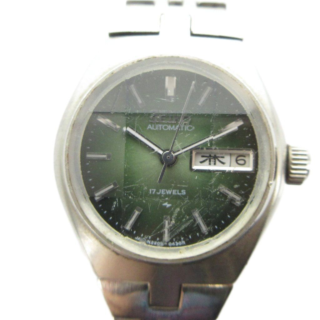 セイコー SEIKO 2206-0240 腕時計 ウォッチ 自動巻き カットガラス カレンダー付き 緑文字盤 シルバー色 ■GY18 /MQ