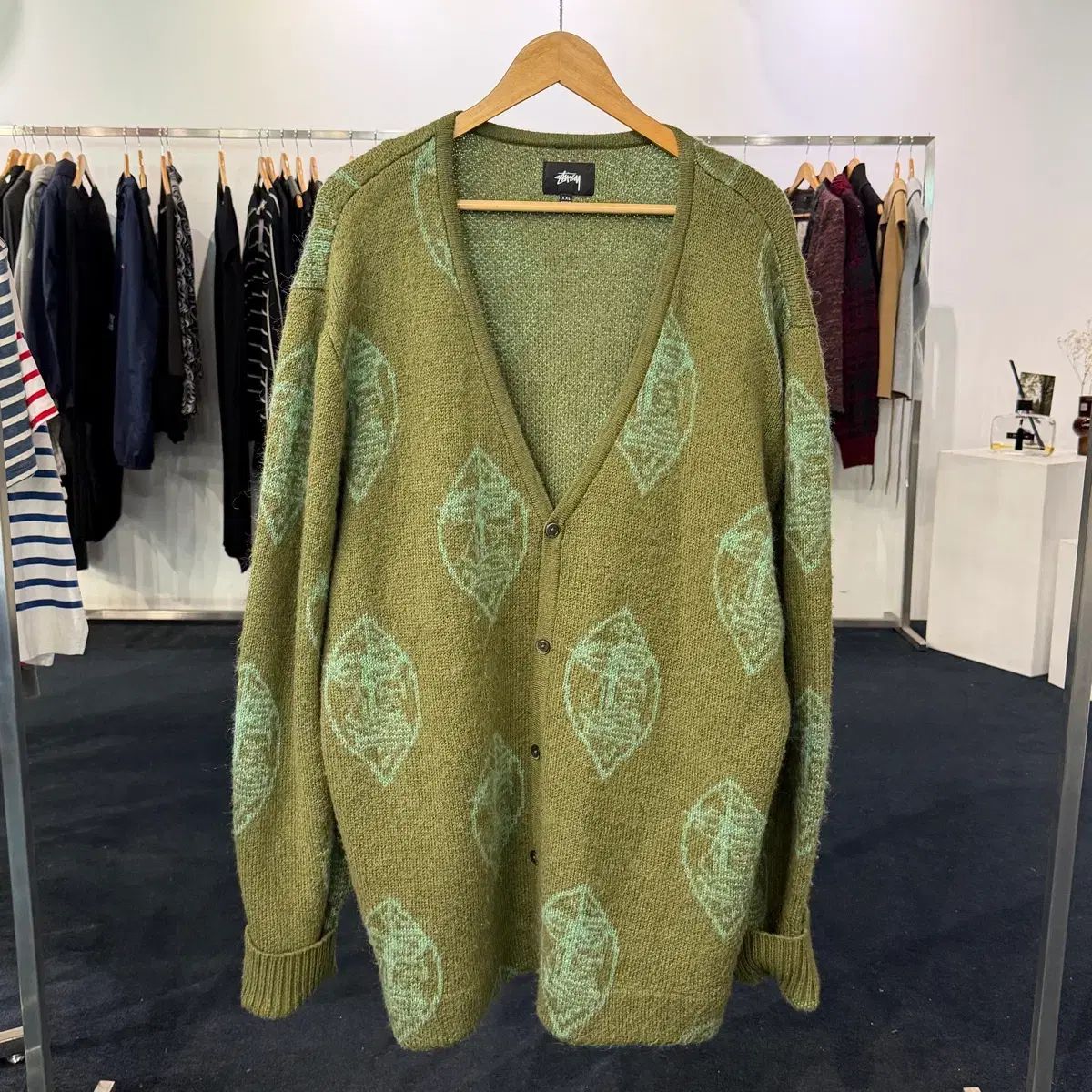 2XL STUSSY ステューシー モヘア 麻 マスク カーディガン