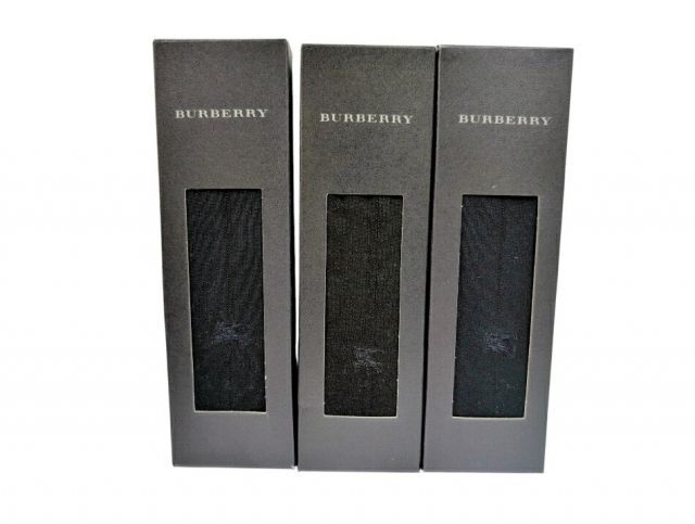 未使用 箱入り バーバリー ソックス 紳士 靴下 25ｃｍ　3足セット BURBERRY ワンポイント刺繍 無地　ネイビー　紺　ブラック 黒 日本製　クルー丈 メンズ ビジネスソックス
