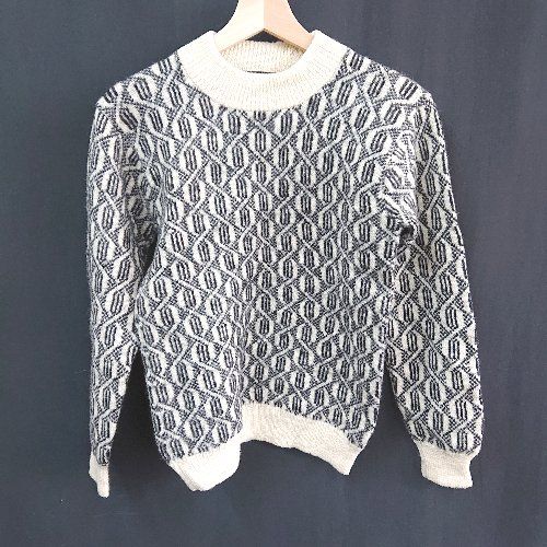 ◇ ORIGINAL PRODUCT 編み直しのできる手縫い製品 総柄 長袖 ニット セーター サイズM クリーム/ブラック レディース E 【1310300014850】