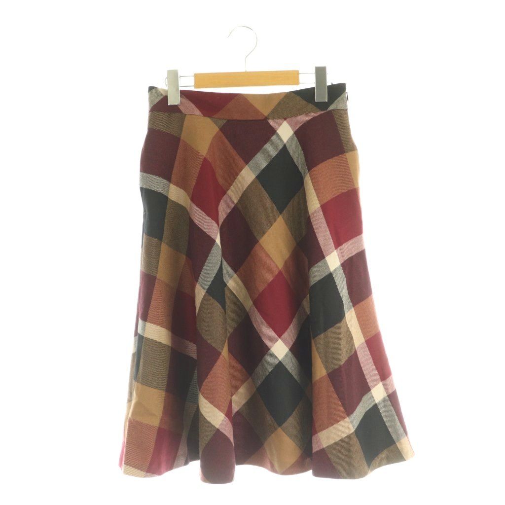 バーバリーブルーレーベル BURBERRY BLUE LABEL スカート ひざ丈 フレア チェック柄 38 レッド マルチカラー /DO ■GY18