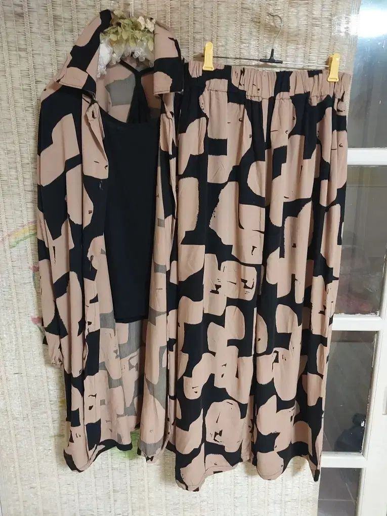パータン ロング カーディガン パンツ セット + 黒 ノースリーブ
