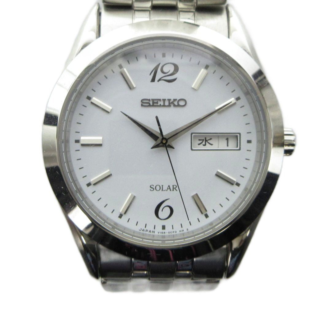 セイコー SEIKO V158-0AZ0 腕時計 ウォッチ ソーラー 白文字盤 カレンダー付き デイト シルバー色 ■GY18 /MQ