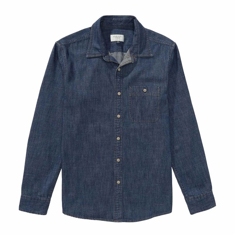 アメリカンイーグル AMERICAN EAGLE メンズ 長袖 デニムシャツ クラシックフィット ダークリンス