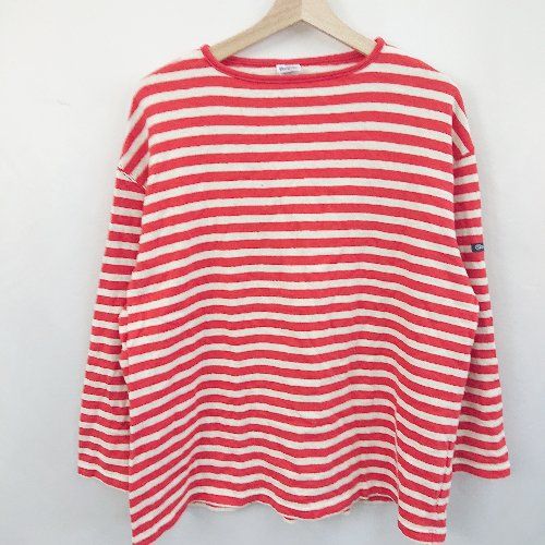 ◇ AuthenticClassic オーセンティッククラシック クルーネック ボーダー柄 七分袖 Tシャツ サイズ3 レッド メンズ E 【1310300038597】
